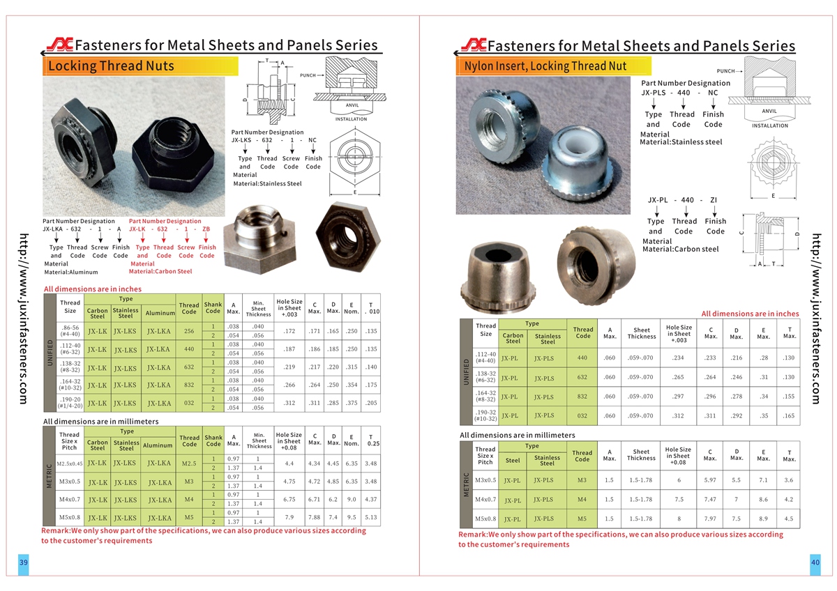 Nylon Insert, Locking Thread Nuts – Type JX-PL, JX-PLC Nylon Insert, Locking Thread Nuts – Type JX-PL, JX-PLC