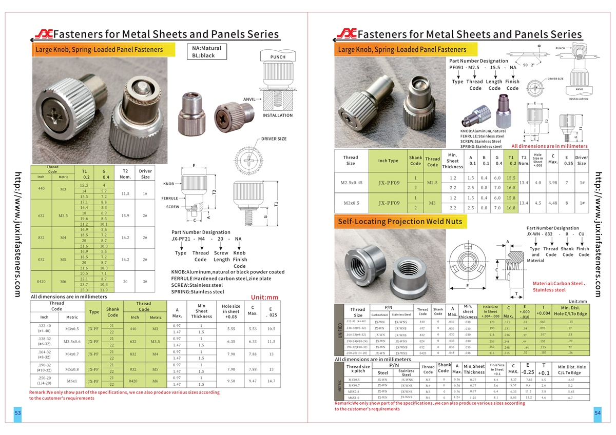 Large Knob, Spring-Loaded – Types JX-PF09 Large Knob, Spring-Loaded – Types JX-PF09