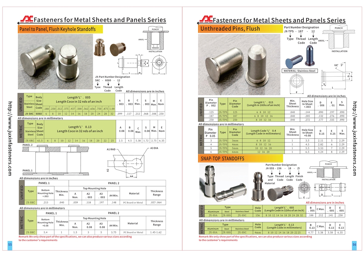 Unthreaded Pins, Flush – Types JX-TPS Unthreaded Pins, Flush – Types JX-TPS