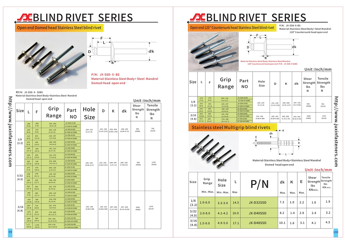 Open end 120 °Countersunk head Stainless Steel blind rivet Open end 120 °Countersunk head Stainless Steel blind rivet