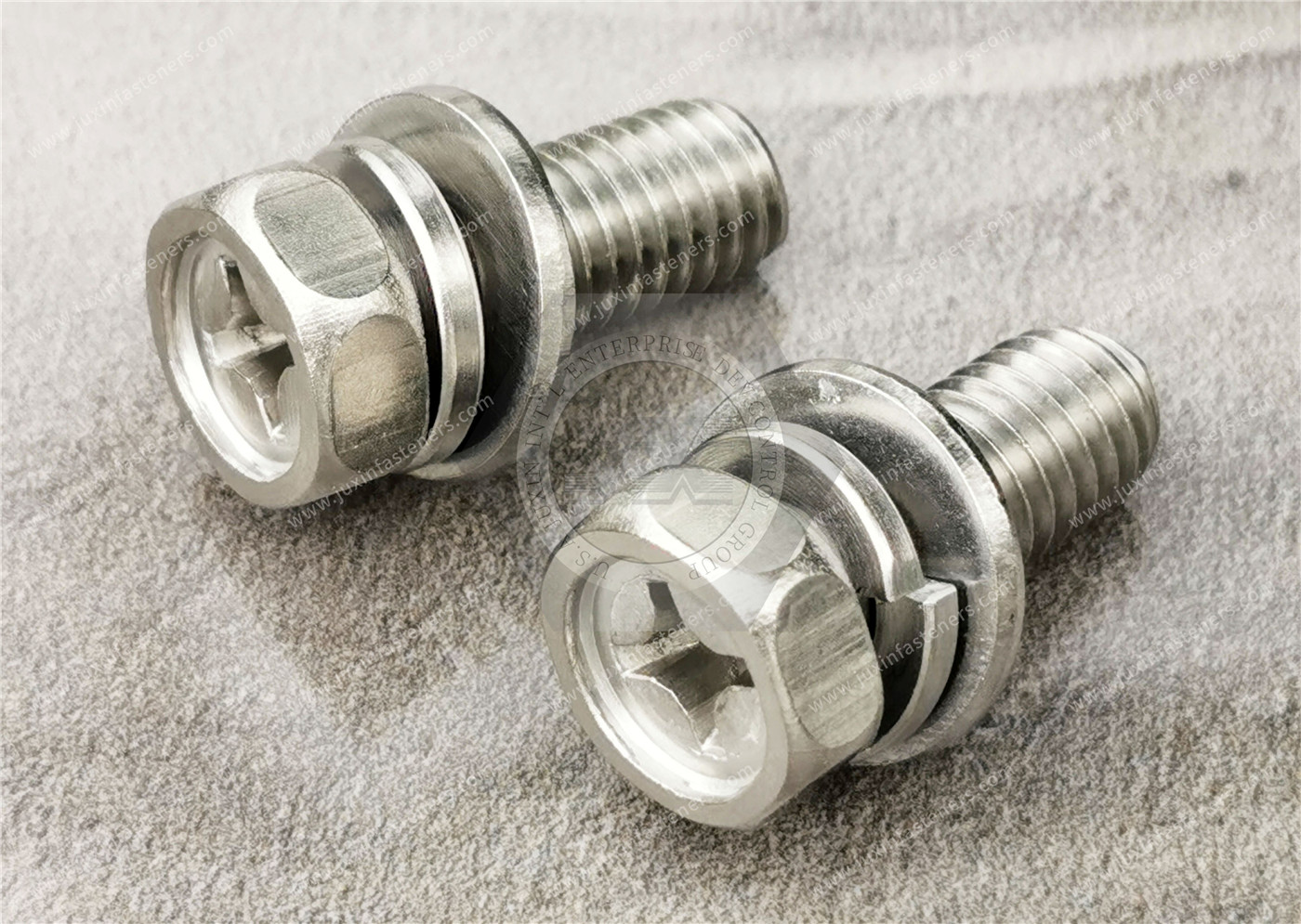 Stainless steel Cross Recessed Hexagon Bolt With Indentation,Single Coil Lock Washer And Plain Washer Assemblies Stainless steel Cross Recessed Hexagon Bolt With Indentation,Single Coil Lock Washer And Plain Washer Assemblies