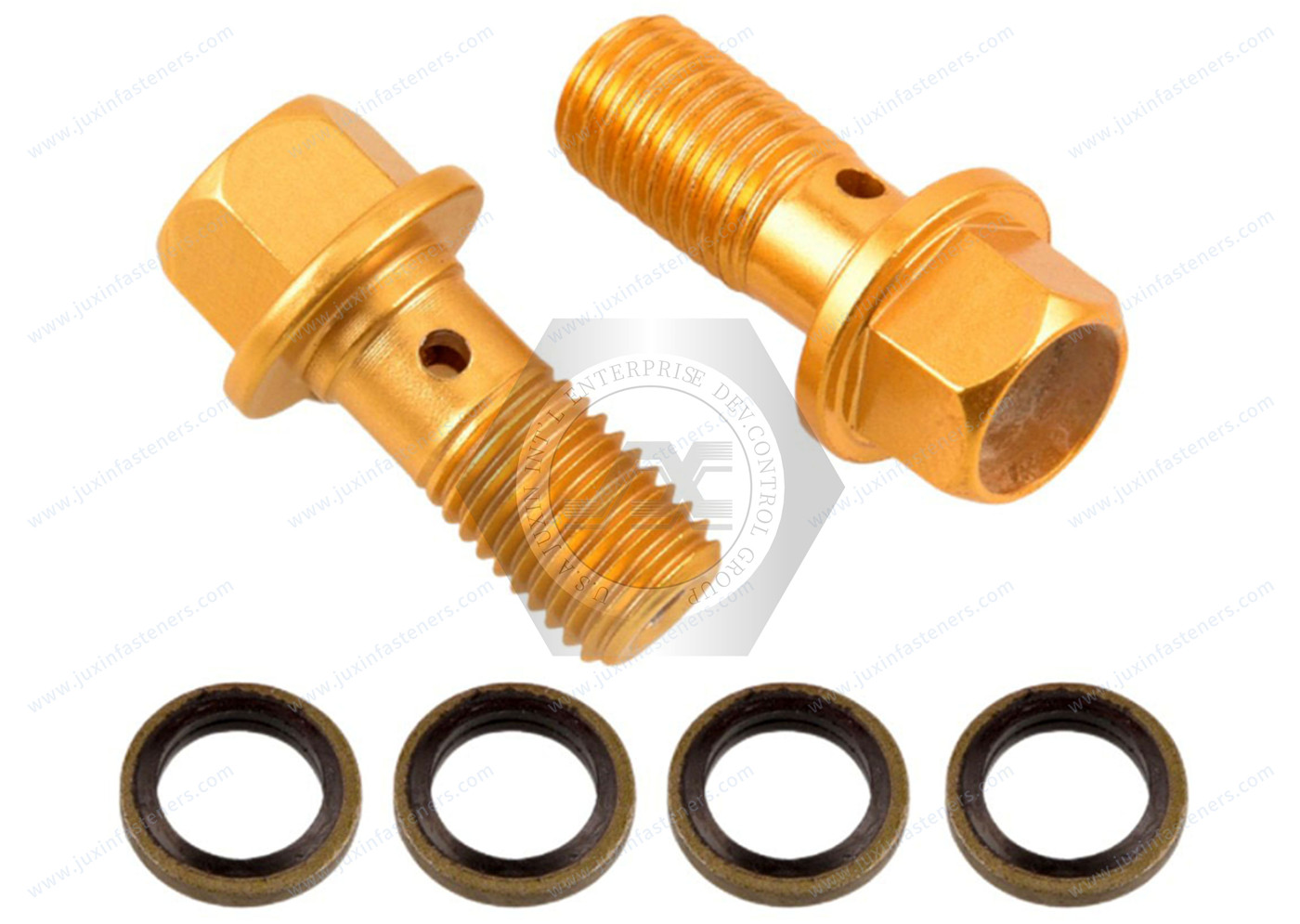 Gold Brake Aluminum Hexagon Flange Bolt, Threaded Rod Cross Hole Gold Brake Aluminum Hexagon Flange Bolt, Threaded Rod Cross Hole