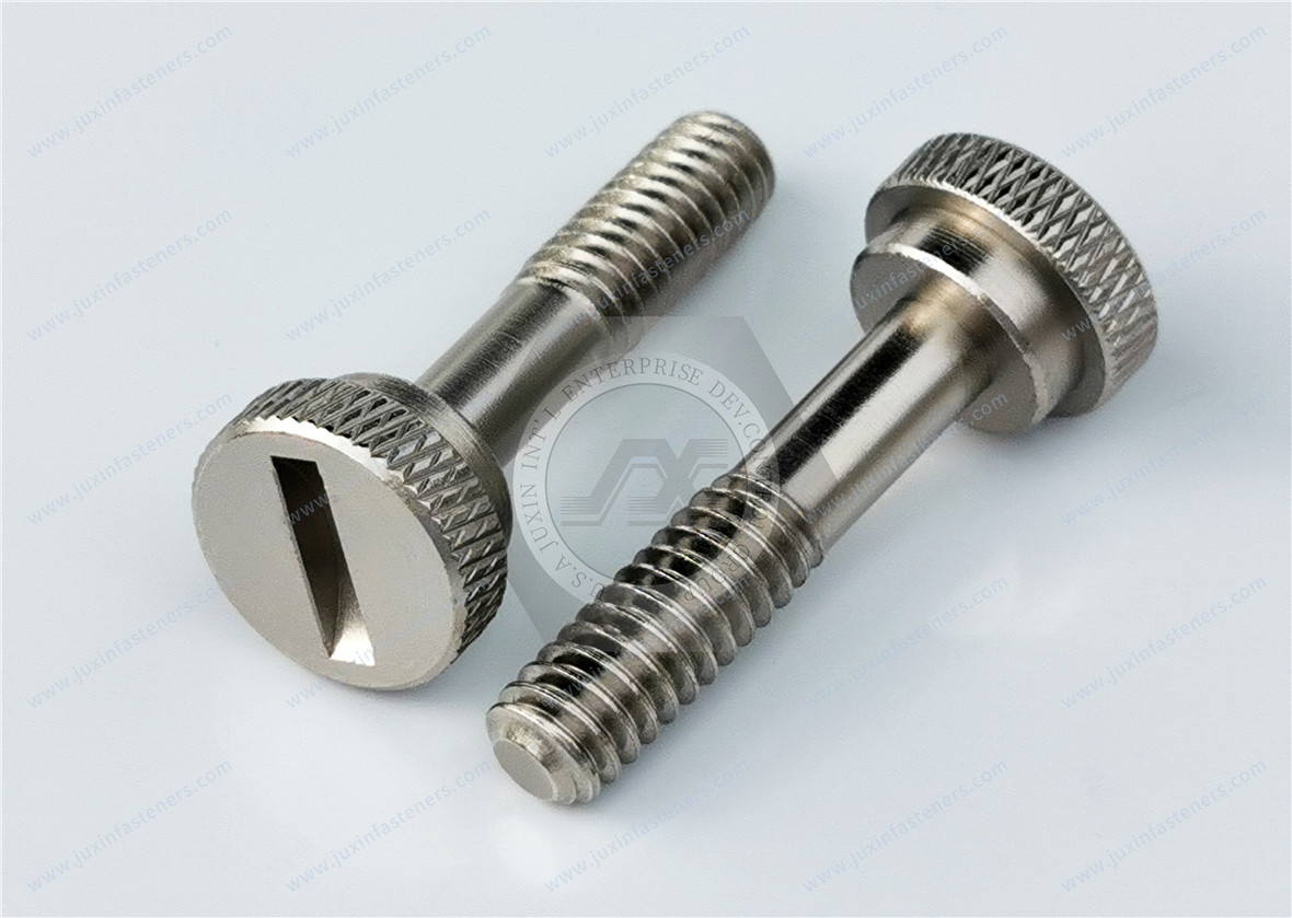 Slotted Steel Low-Profile Knurled-Head Thumb Screws Slotted Steel Low-Profile Knurled-Head Thumb Screws