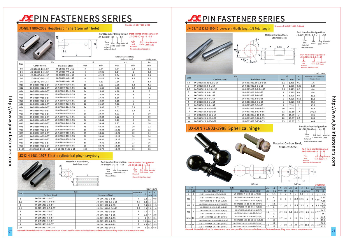 Clevis pins without head (Pins with split pin hole) Clevis pins without head (Pins with split pin hole)