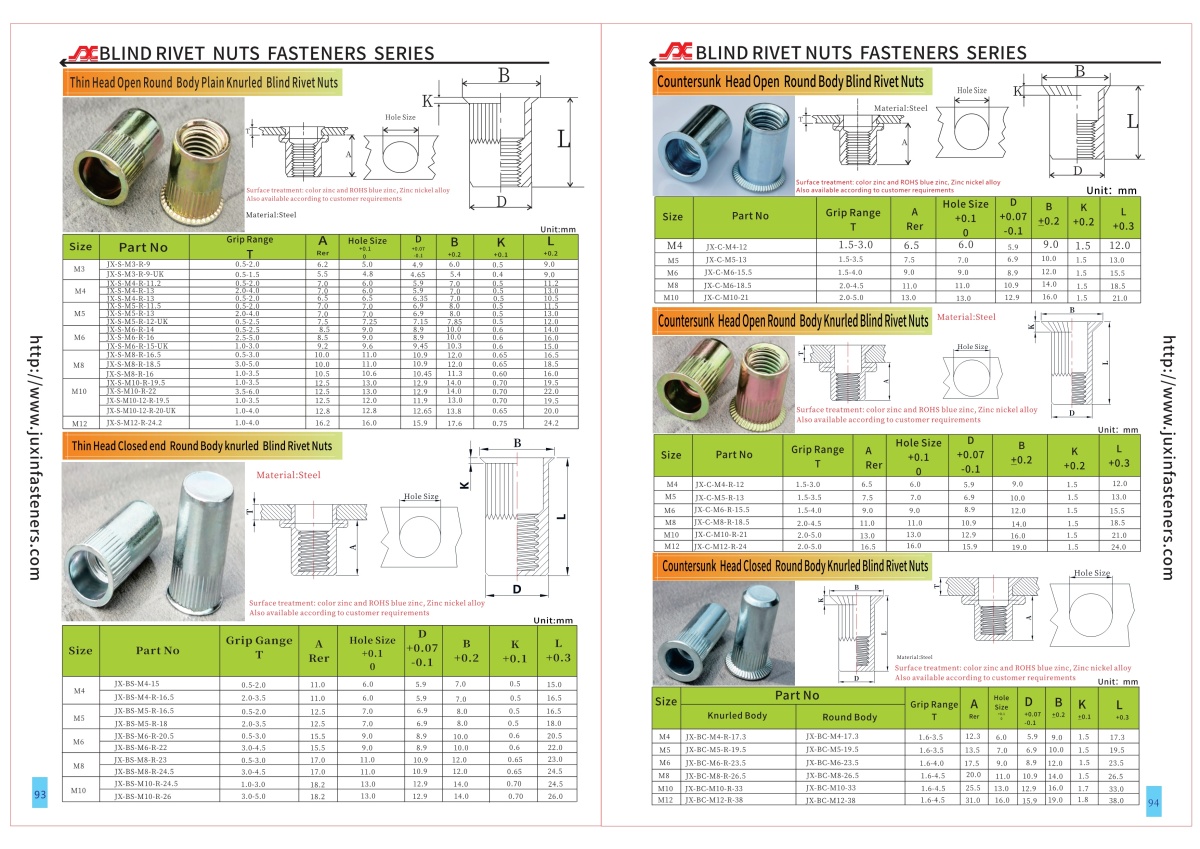 Countersunk Head Open end Round Body Plain Blind Rivet Nuts—Open End Countersunk Head Open end Round Body Plain Blind Rivet Nuts—Open End