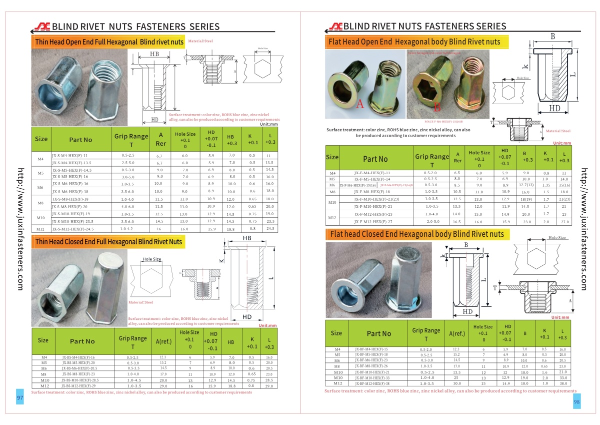 Flat head Closed End Full Hexagonal body blind rivet nuts --Closed end Flat head Closed End Full Hexagonal body blind rivet nuts --Closed end