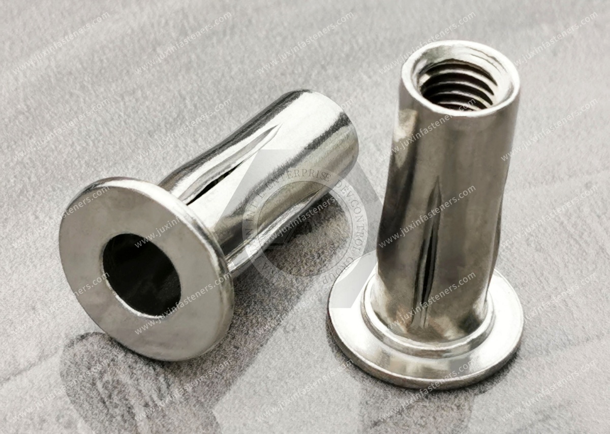 Flat Head Open Blind rivet nuts with slotted shank for ultimate pull-out force values Flat Head Open Blind rivet nuts with slotted shank for ultimate pull-out force values