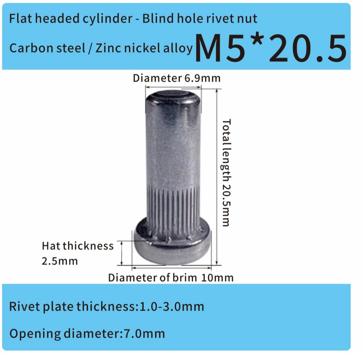 zinc nickel alloy flat head rivet nuts M5 for automotive zinc nickel alloy flat head rivet nuts M5 for automotive