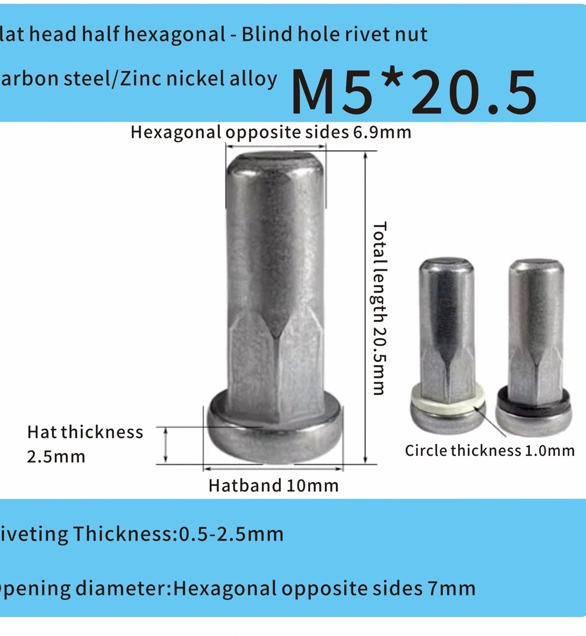 closed end steel zinc nickel alloy M5 rivet nut for automotive