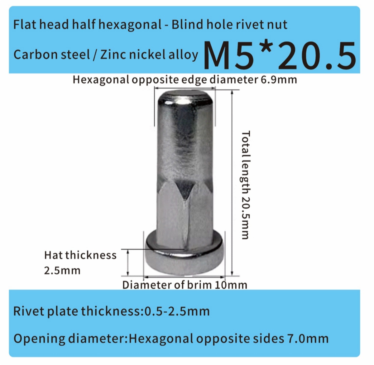 closed end steel part hexagonal rivet nut m5 zinc nickel alloy closed end steel part hexagonal rivet nut m5 zinc nickel alloy