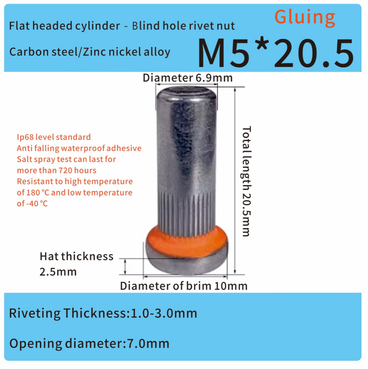 sealing steel flat head zinc nickel alloy rivet nut m5 sealing steel flat head zinc nickel alloy rivet nut m5