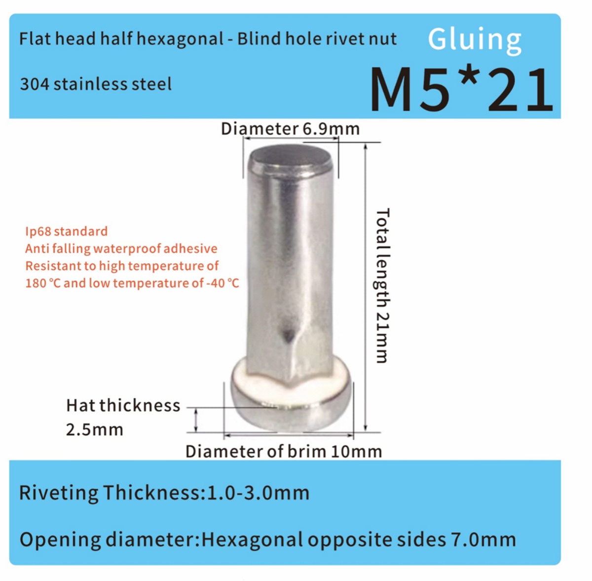 sealing flat head m5 part hexagonal rivet nut stainless steel