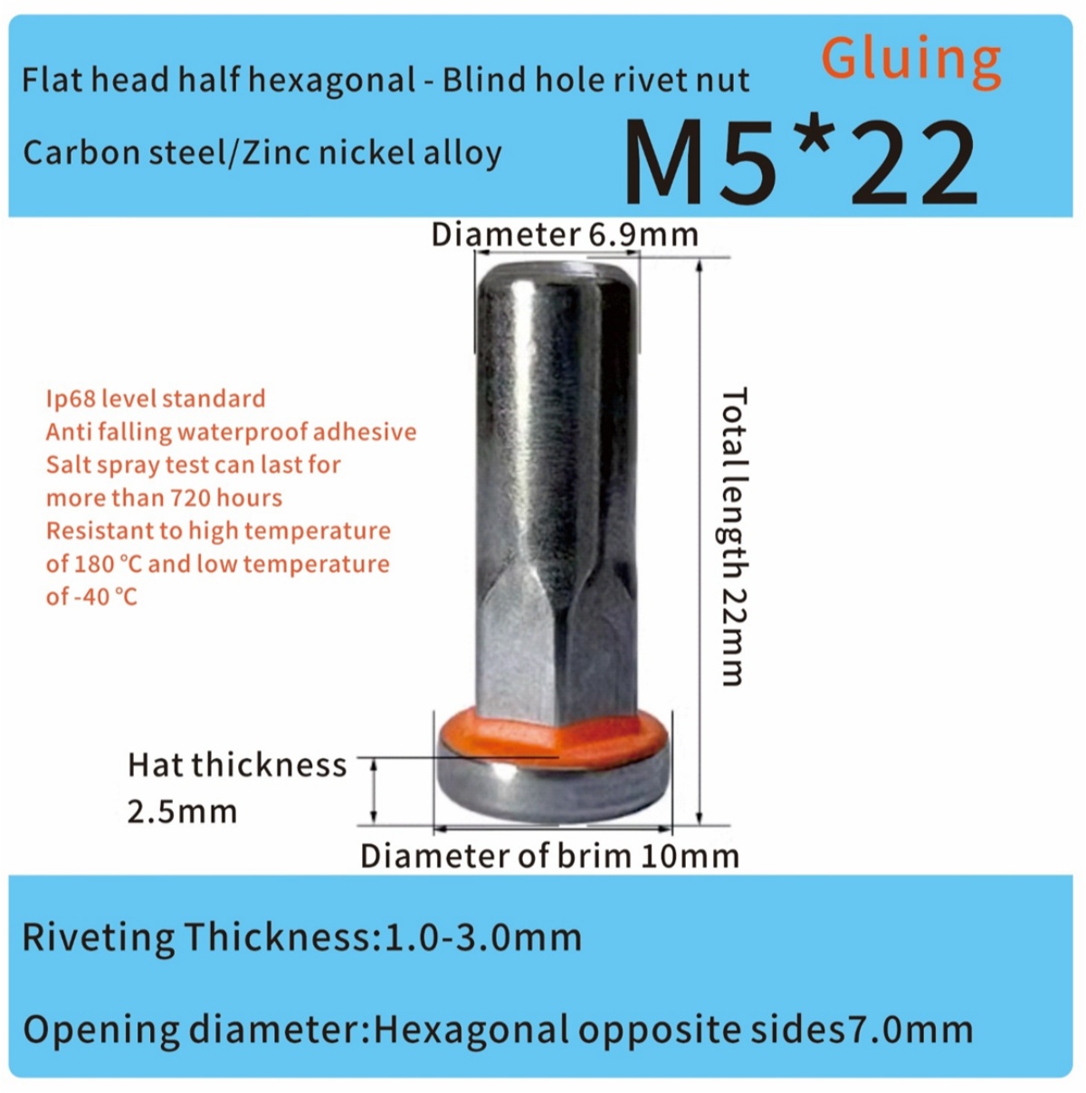 sealing steel zinc nickel alloy closed end rivet nut m5 ev automotive