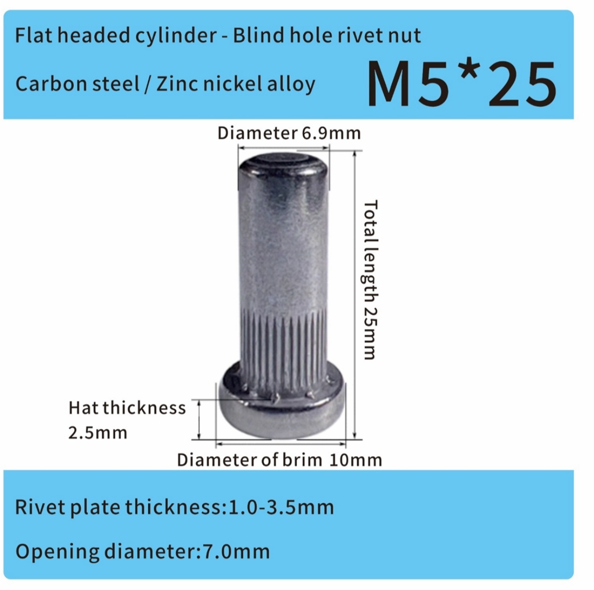 flat head steel zinc nickel alloy closed end rivet nut m5 ev automotive