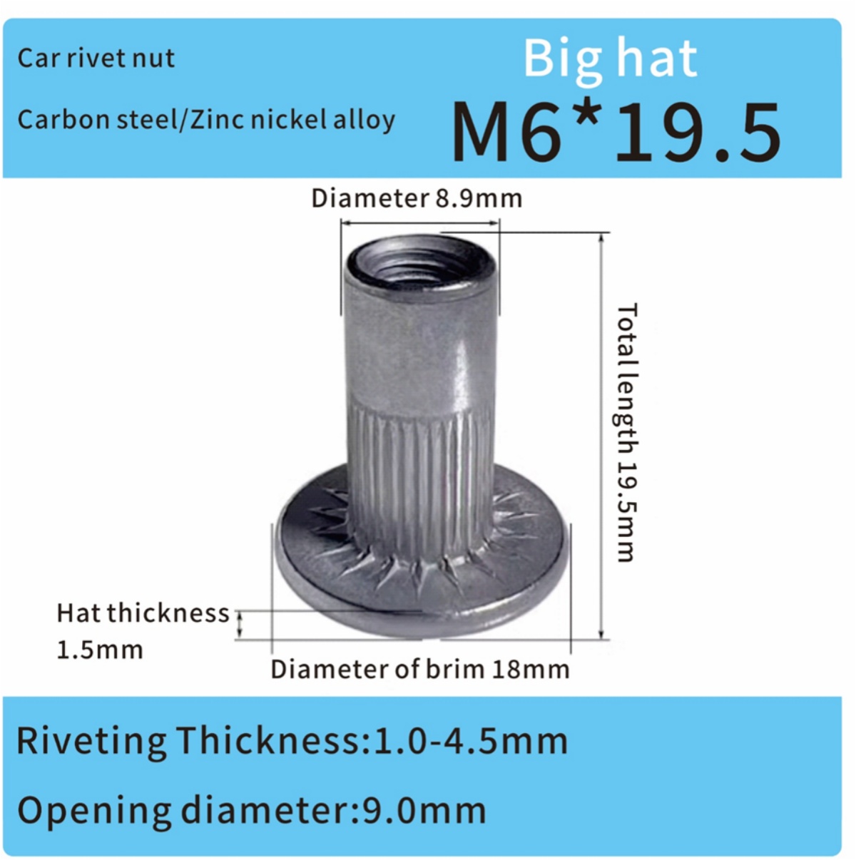 large head flat head steel zinc nickel alloy m6 automotive