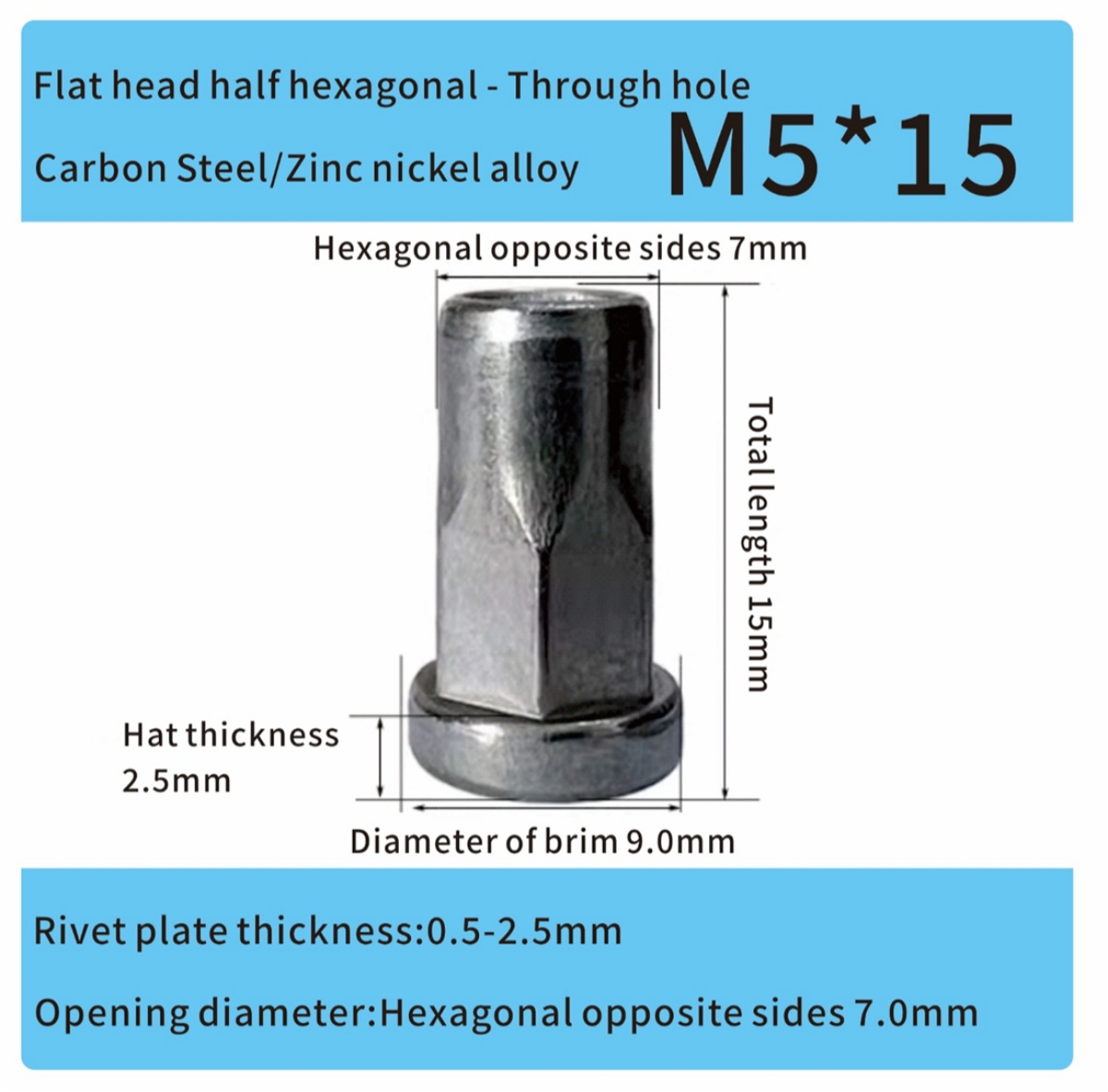 M5 Flat Head Steel Rivet Nut Parts Hexagon Automotive M5 Flat Head Steel Rivet Nut Parts Hexagon Automotive