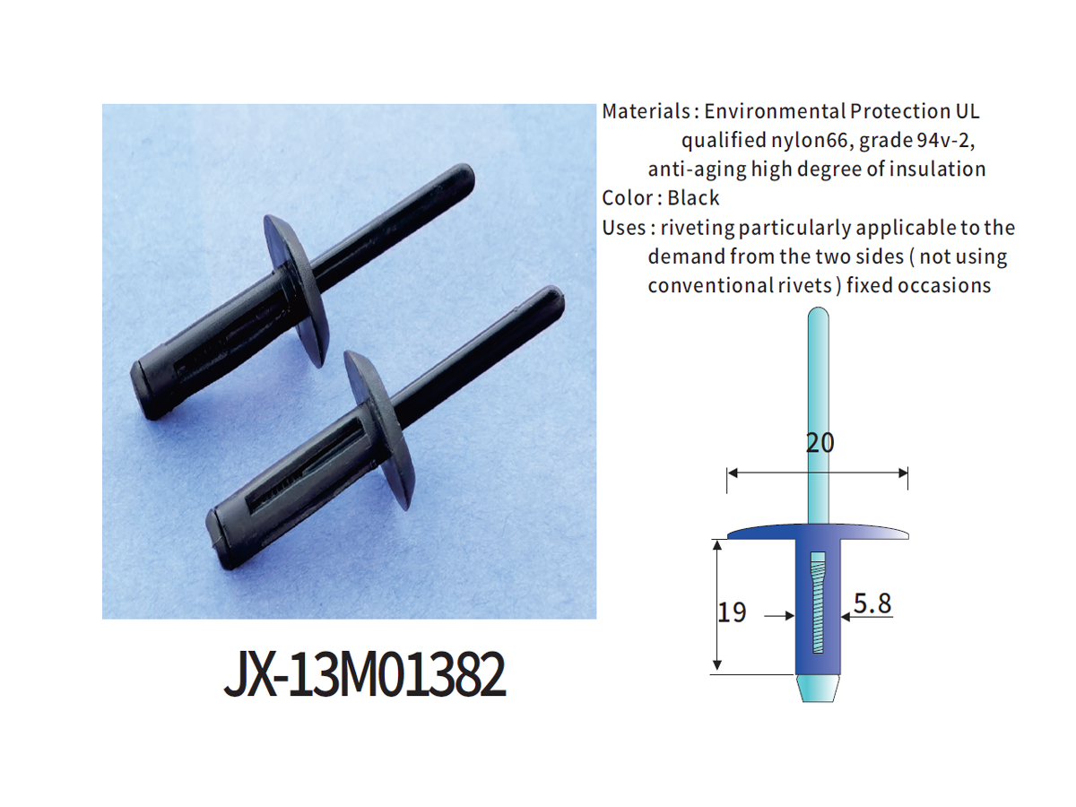 JX-13M01382 General Plastic Bluckle Blind Rivet For Automotive