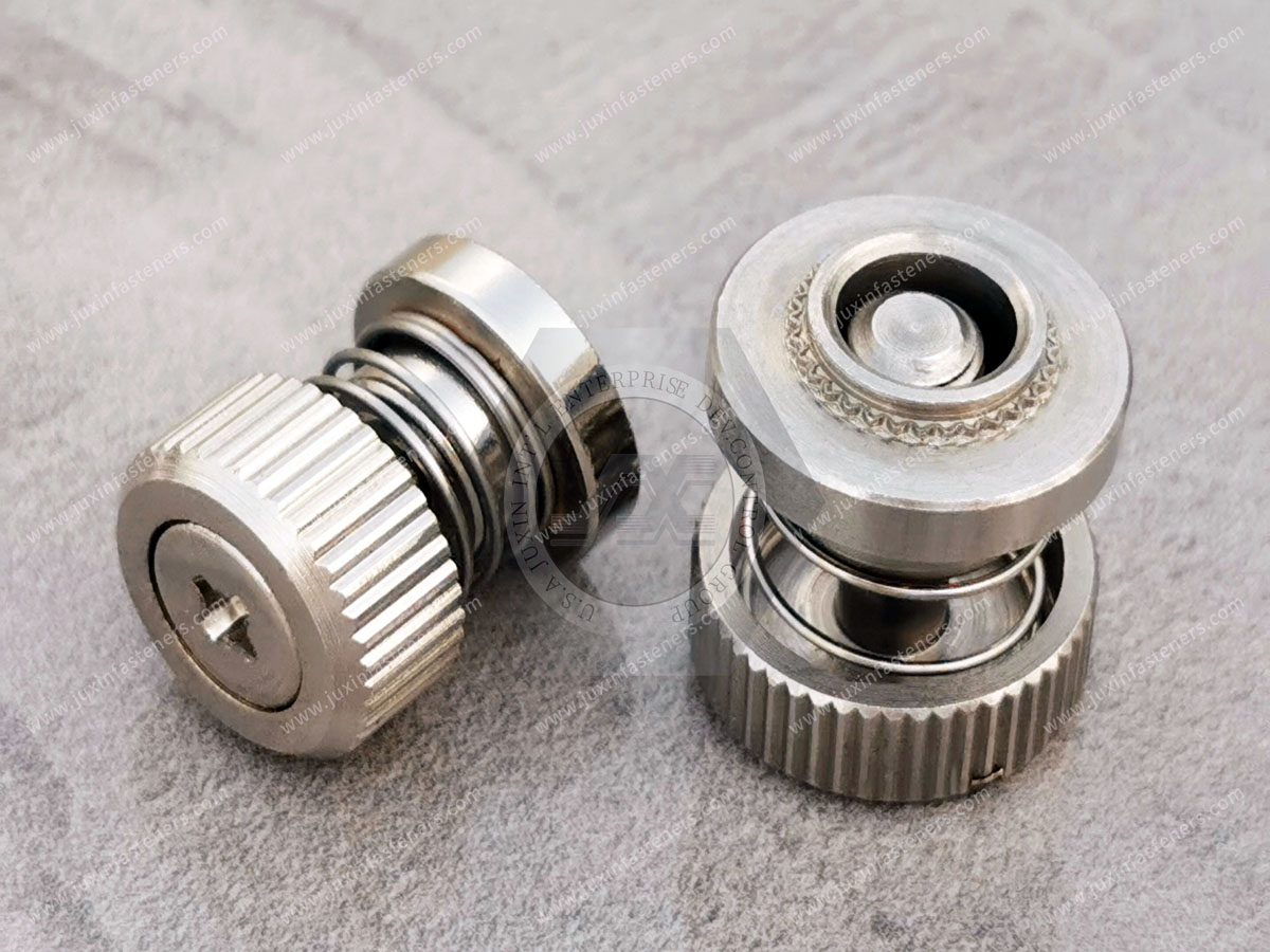 Knurled Head Low Profile Knob, Spring-loaded – Types JX-PF50, JX-PF60 Knurled Head Low Profile Knob, Spring-loaded – Types JX-PF50, JX-PF60