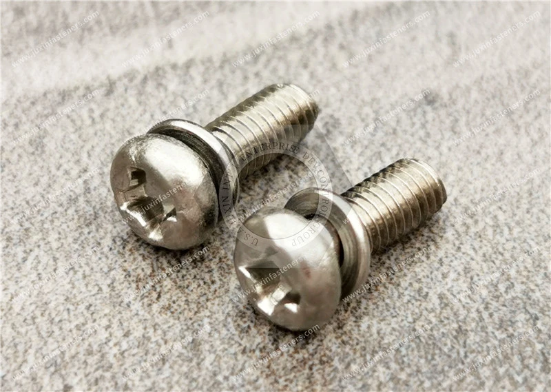 Stainless steel Cross recessed pan head screw and spring washer assembly