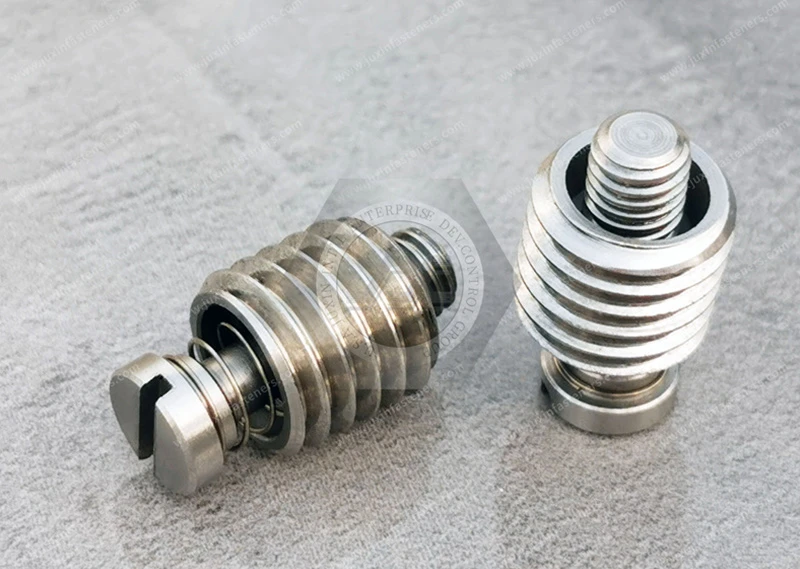 JX-21JG181-M5-M10-17.7-SS, Rounded Head Quarter-Turn Captive Panel Screws with Back Press-Fit Nut