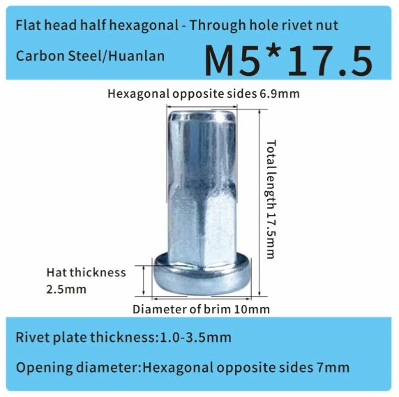 M5x17.5 steel zinc open end rivet nuts for automotive