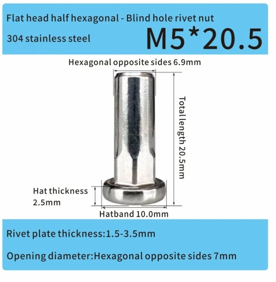 closed end stainless steel part hexagonal m5 rivet nut for automotive