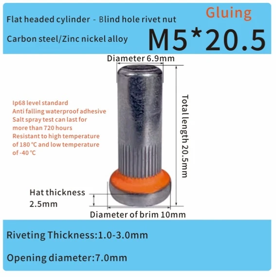 sealing steel flat head zinc nickel alloy rivet nut m5
