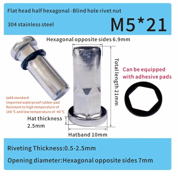sealing stainless steel closed end m5 part hexagonal rivet nut