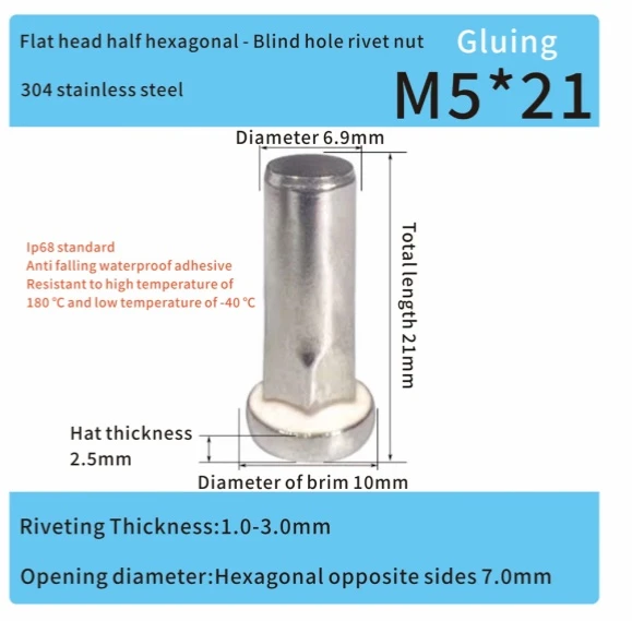 sealing flat head m5 part hexagonal rivet nut stainless steel