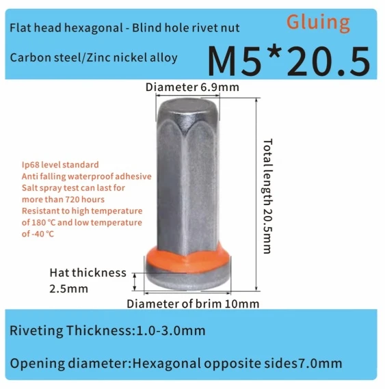 steel zinc nickel alloy closed end full hexagonal rivet nut m5 automotive