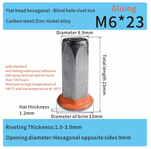 full hexagonal steel zinc nickel alloy m6 rivet nut ev automotive