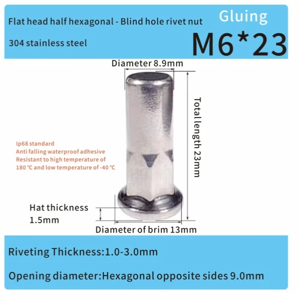part hexagonal sealing stainless m6 rivet nut automotive
